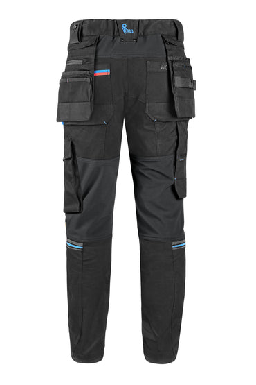 CXS LEONIS, MEN'S, WORK PANTS, BLACK WITH BLUE/RED ACCESSORIES